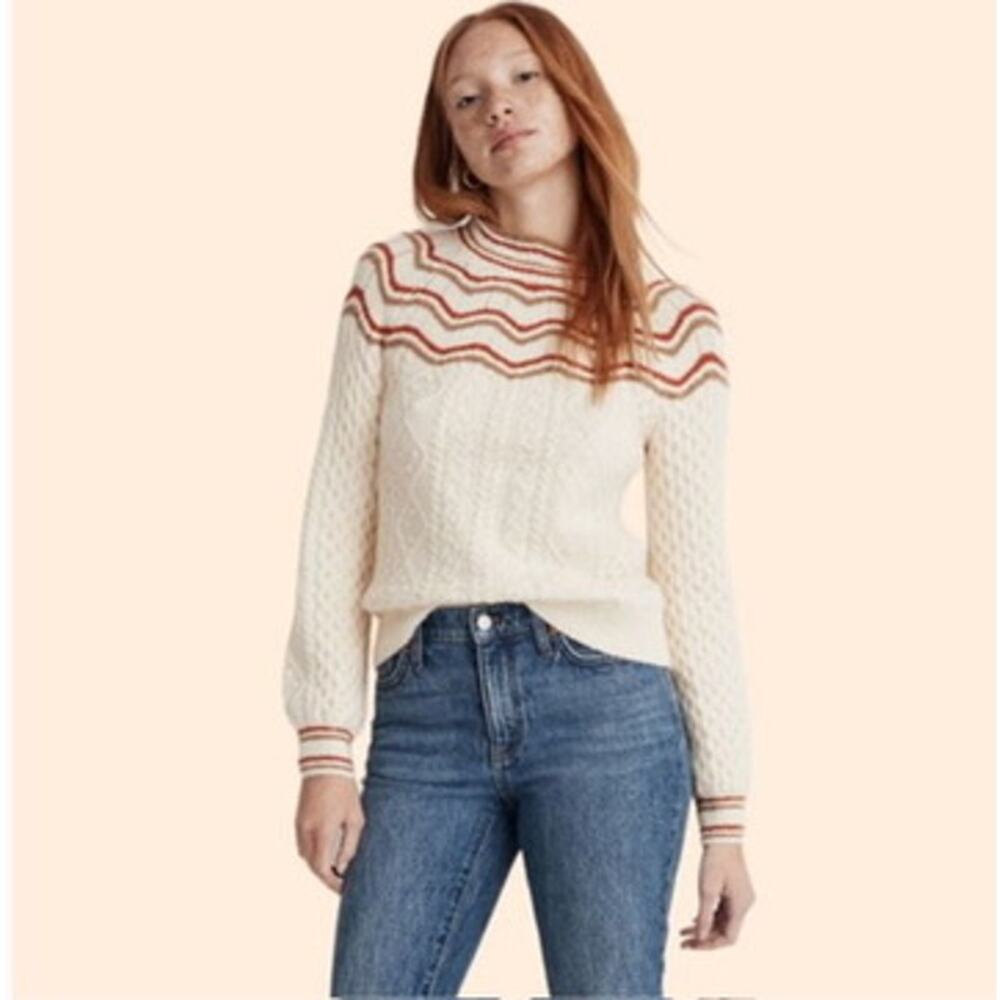 Madewell Pickard Mockneck Retro Cable Knit‎ Cream Sweater Women's S